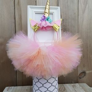 Gold Pink Unicorn Baby Girl Tutu size 12M